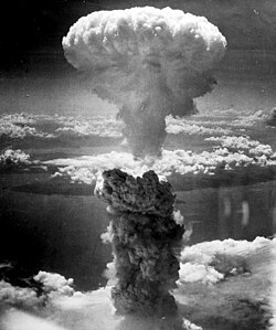 Atomic bomb mushroom cloud over Nagasaki, August 9 1945